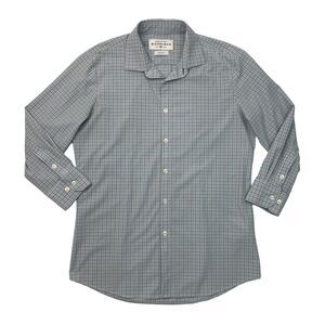 Mizzen + Main Shirt Mens L Delft Blue White Leeward Check 3/4 Sleeve Trim Fit